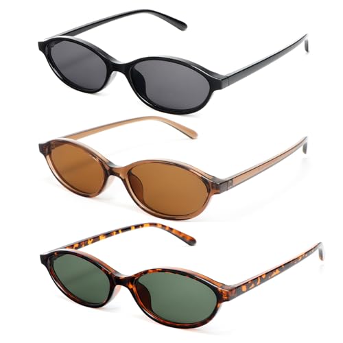 Oval Sunglasses for Women Chic Cat Eye Vintage Thin Frame Lightweight Narrow Shades Trendy Sun Glasses