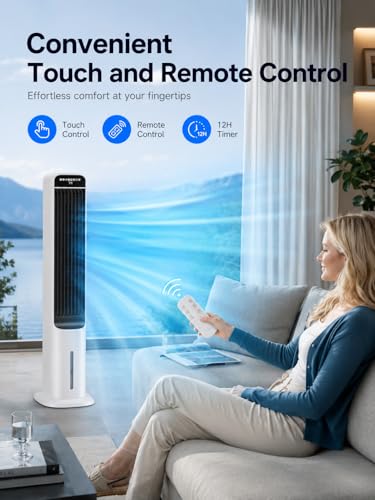 Image of Uthfy 41 Inch Portable Air Conditioners, 3-in-1 Swamp Cooler Air Conditioner with 120 Oscillation, 4 Modes, 3 Speeds,4L Water Tank,4 Ice Packs, Cooling Fans that Blow Cold Air with Remote