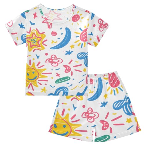 Summer Pajama Set Colorful Graffiti Drawing, Short Sleeve Sleepwear Nightwear