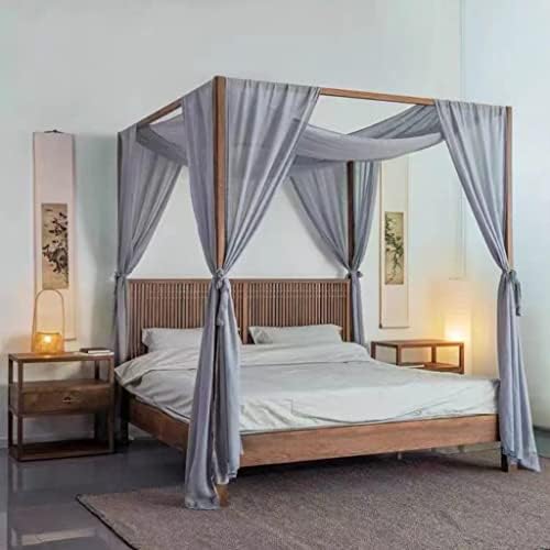 Tingxiu Romantic 4PCS Grey Customized Folded Silk Sheer Royale Linens Sheer, Bed Canopy Scarf for Decoration Queen/California King/King Size (4, Grey-Linen Sheer), 25 inch * 236 inch