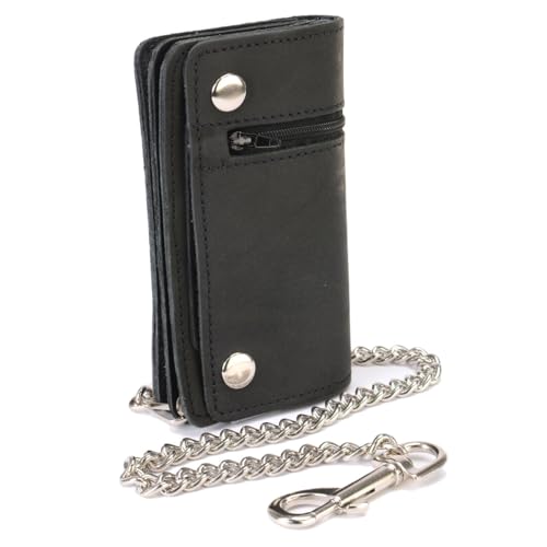 Image of Milwaukee Leather MLW7889 Men's 7.5 inch Black Premium Leather Soft Biker Wallet - Bi-Fold Anti-Theft Stainless Steel Chain