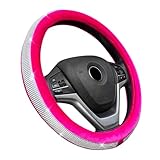 Alusbell Crystal Diamond Steering Wheel Cover Soft Velvet Feel Bling Steering Wheel Cover for Women Universal 15 inch Plush Wheel Cover for Escape Fusion Focus Accord Prius Rav4 Rose Red