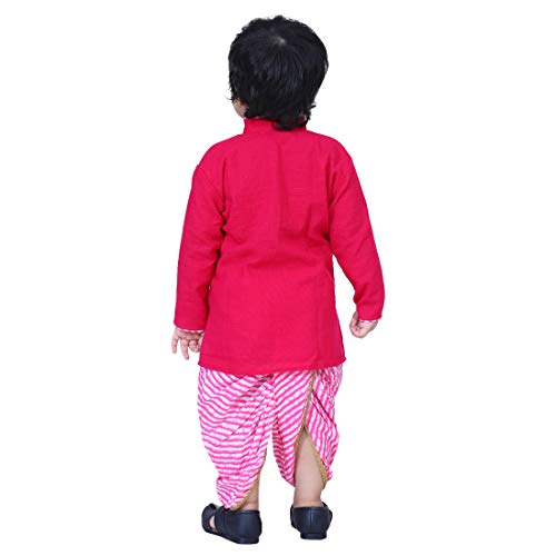 Image of BownBee Ethnic Wear Cotton Kurta Dhoti Traditional Dress Set for Baby Boys, Front Open with Dori Pattern, Full Sleeves, and Round neck, Ideal for All Festivals