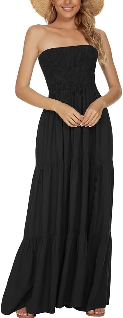 Women's Summer Strapless Tube Top Maxi Dresses Off Shoulder Boho Beach Long Dress - Image 5