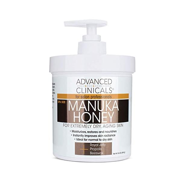 Advanced-Clinicals-Manuka-Honey-Cream-for-Extremely-Dry-Aging-Skin-For-Face-Neck-Hands-and-Body-Spa-Size-16oz-16oz Advanced Clinicals Manuka Honey Cream Face Moisturizer & Body Butter Lotion For Dry Skin | Firming & Hydrating Miracle Balm Skin Care Moisturizing Lotion For Women, Wrinkles, & Sun Damaged Skin, 16oz