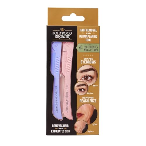 Image of Hollywood Browzer Dermaplaning Razor Tool for Face - Eyebrow Shaping - Removing Unwanted Hair and Peach Fuzz - Exfoliating Tool for Women - Face Razor for Women - Duo Pack (Amethyst and Citrine)