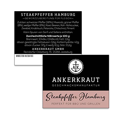 Ankerkraut Steakpfeffer Hamburg, Haus-Mischung, grober Steakhouse-Pfeffer für Fleisch, Chicken, Steak & Salat, 160g im Beutel