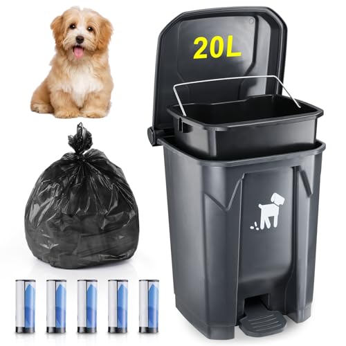 Dorakitten 20L Dog Poop Trash Can with Lid - Outdoor Dog Poo Bin for Garden with Removable Inner Bin and 150 Waste Bags Pet Waste Container (20L)