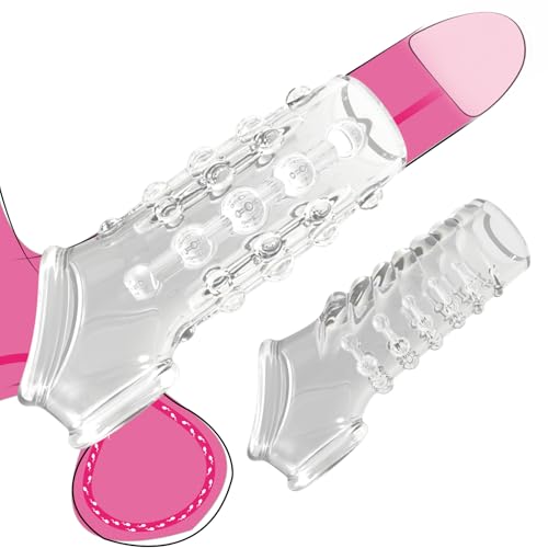 Clear Penis Sleeve Sex Toy | Small/Knot Cock Sleeve with Tight Cock Ring | 2PCS Reusable & Soft Design for Enhanced Texture & Exposed Tip (Transparent)