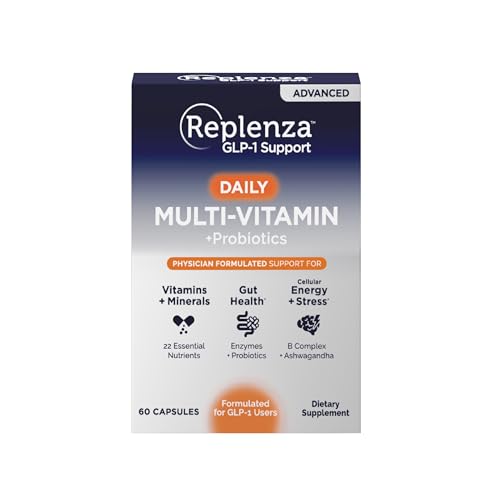 Replenza Advanced Multivitamin Daily Essential Vitamins and Minerals + Probiotics for GLP-1 Support Gut Health Stress & Cellular Energy Support 60 Capsules