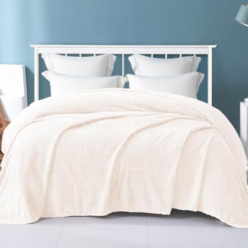 Image of Exclusivo Mezcla Soft Fleece Bed Blanket Queen Size, 90 inchx90 inch, Off White