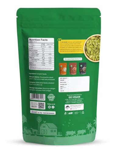 Image of Go Vegan Pumpkin Seeds, 250g, Rich in Protein, Dietary Fibre, Magnesium & Phosphorus