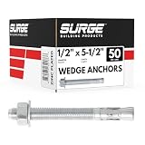 1/2' x 5-1/2' Zinc-Plated Wedge Anchors for Concrete and Cement | Heavy-Duty 1/2 Concrete Anchor Bolts (Box of 50)