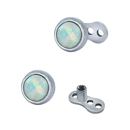 ZS 14g Cubic Zirconia Dermal Anchor Tops and Base Surgical Steel Microdermals Body Piercings (White Opal)