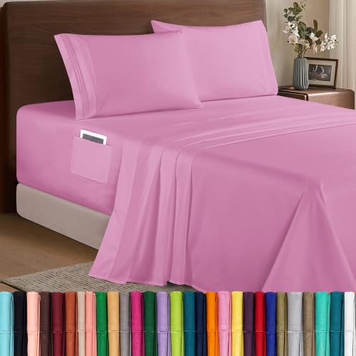 Image of Elegant Comfort Luxury 1500 Premium Hotel Quality Microfiber 4-Piece Sheet Set- Soft, All Around Elastic 18-24 Inches Deep Fitted Sheet - Extra Deep Pocket Sheets, Twin /Twin XL, Light Pink