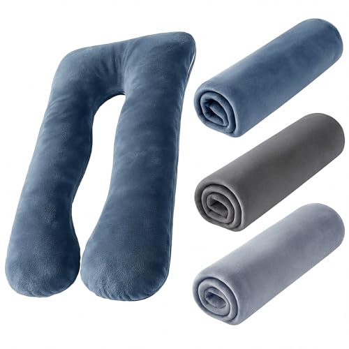 Image of Hahafelt 3 Pcs U-Shaped Pregnancy Pillow Cover, Cotton or Crystal Velvet Maternity, Soft Breathable Fit for 55 inchx31 inch Body Pillow(Haze,Crystal Velvet)