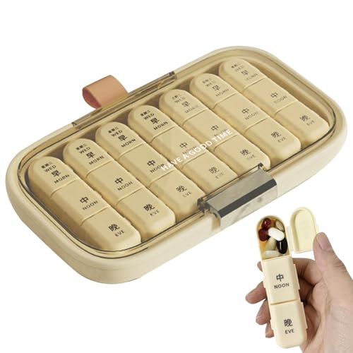 Caja de píldoras de 7 días, recipientes de píldoras semanales - Organizador de medicina Viajes 21 Recipiente de cuadrícula,Accesorios de suplementos Convenientes Caja de viaje 3 veces al día para la e