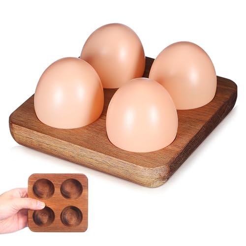Soporte para huevos en mostrador y desayunos con bandeja de acacia funcional
