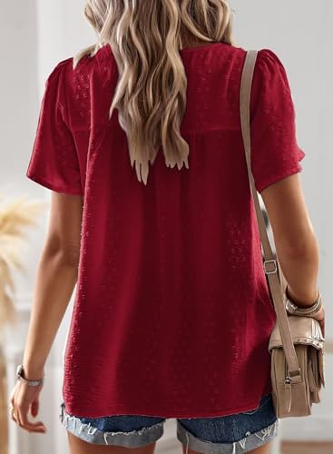 Image of Falechay Womens Summer Tops Crewneck Short Sleeve Shirts Casual Chiffon Blouses Flowy Lace Hem Boho Clothing Trendy 2026