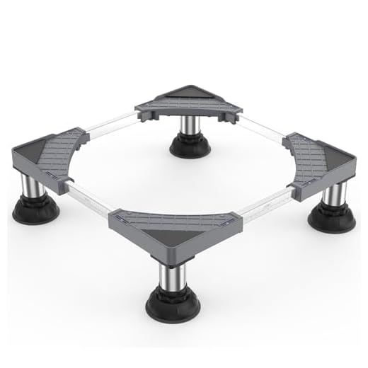 DEWEL Base Lavadora, Soporte para Lavadora Secadora Frigorífico con 4 Pies de Acero Inoxidable, Base Elevador Lavadora Ajustable Ancho/Longitud 45-65cm, Altura 15-18cm, Carga 250kg (Gris)