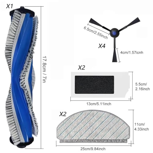 Image of Replacement Vacuum Cleaner Accessories Compatible with N20 Pro /N20 Robot Replacement Vacuum Cleaner Parts with 1 Main Brush,2 Wet Mop, 4 Side Brushes, 2 Filters, 1 Cleaning Tool (EDN20 FULLKIT)