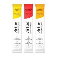 Virtue Elektrolyte Hydration Beutel - Mischpackung | Zuckerfrei | Alle 6 Elektrolyte, Hydrationssalze, Vitamin C (12er-Pack) [Zitrone-Limette, Erdbeer-Limonade, Mango-Passionsfrucht]