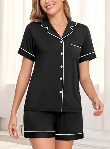 Image of Veseacky Womens Pajamas Set Short Sleeve Sleepwear Button Down Pjs Comfy 2 Pieces Soft Lounge Set S-XXL