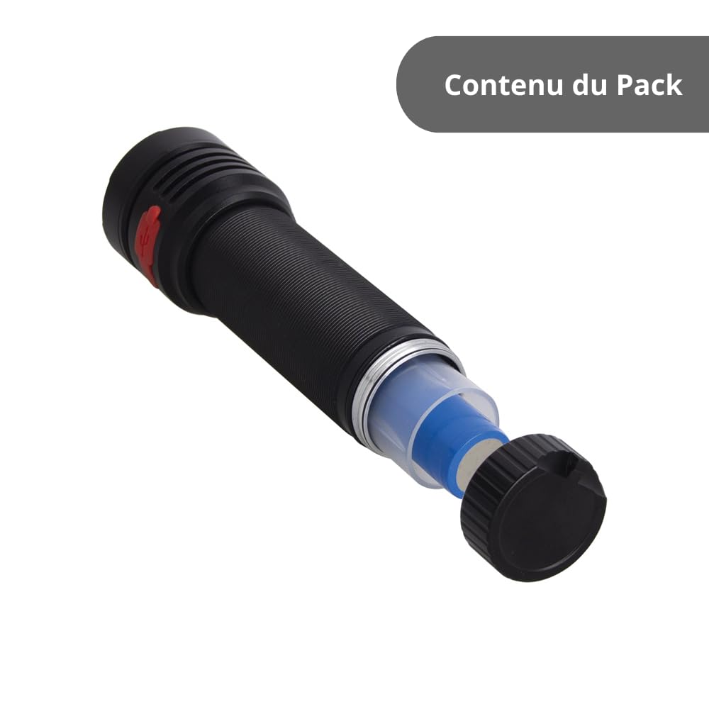 Xanlite - Lampe Torche LED Sans Fil Ultra-Puissante - 1200 Lumens - Mode Power Boost 2500 Lumens - Rechargeable USB - IP44-3 Modes d'Éclairage - 6500K - Blanc Froid
