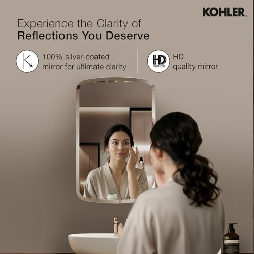 Image of Kohler Bancroft Rectangle Bathroom Mirror Cabinet | Wall Mounted HD Mirror | Rust-Free | Soft Close Hinges, Adjustable Shelves | Sleek Storage for Modern Bathrooms | 3 Years Warranty, 508 x 805 mm