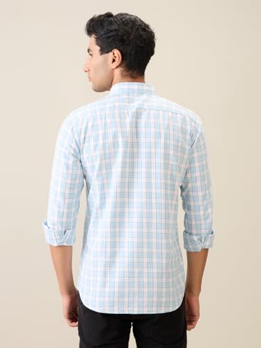 Image of Parx Men Slim Fit Checks Pattern Pure Cotton Semi Cutaway Collar Full Sleeve Casual Shirt