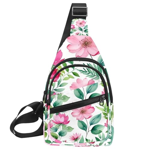 Mochila cruzada multicolor de flores rosas con tamaño compacto 30x18cm