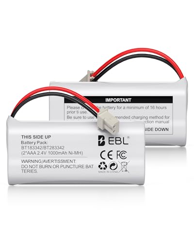 EBL BT162342/BT262342 2.4V 1000mAh Ni-MH Battery Compatible for BT183342/BT283342 BT166342/BT266342 VTech CS6114 CS6419 CS6719 at&T EL52300 CL80111 Cordless Phone (Pack of 2) White
