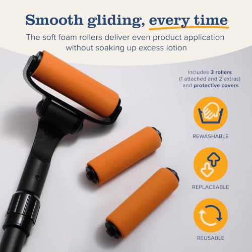 Image of EZPIK Lotion Applicator for Back with 2 Replacement Foam Rollers, Extendable up to 23 inch - Curved Back Lotion Applicator for Elderly & Seniors with Limited Mobility, Body Cream & Sunscreen Applicator