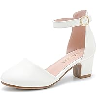 LAURMOSA Weiße Pumps Kleiner Absatz Stöckelschuhe Kinder Stöckelschuhe Mädchen Festliche Schuhe Mädchen Absatzschuhe mit Riemchen 34.5 High Heels Jugendliche Hochzeit Party Kirche (EUL1012PUWhite 2)