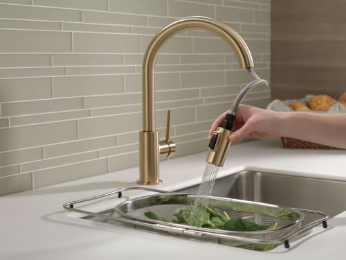 Delta Trinsic Brushed Gold Kitchen Faucet with Pull Down Sprayer, Modern Single Hole Kitchen Sink Faucet, Single Handle, Champagne Bronze 9159-CZ-DST - image 2