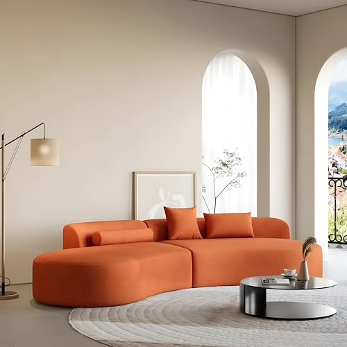 Image of Modern Classic L Shape Sectional Sofa Set, Chesterfield Style 4 Seater Sofa Set with Pillows for Living Room, Bedroom and Office, Office, and Hallway Colour (Rust Brown)