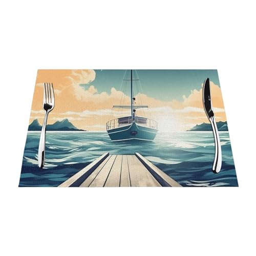 Sets de table paysage marin pour repas en bateau et dîners de vacances - 7