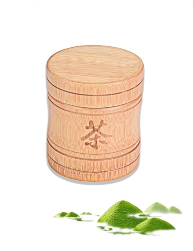 ZLXHDL Contenedor De Matcha, Guardar Te Matcha，PortáTil, Ligero, Almacenado, Tarro De Té, Contenedor De Bambú, Bote, Colador De Té, Lata Con Tapa
