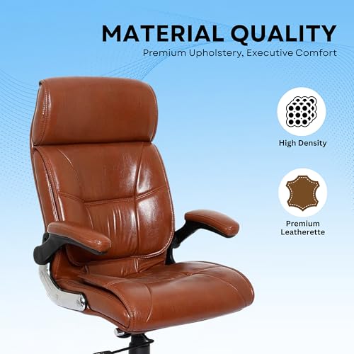 Image of Lakdi The Furniture High Back Director Office Chair Ergonomic Leatherette Executive Chair with Adjustable Armrests, Comfortable Revolving Desk, 5-Year Warranty & Free Assembly-111012160 Tanbrown