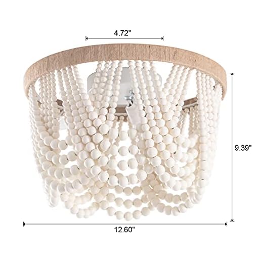 VILUXY Bohemia Wood Beaded Flush Mount Ceiling Light Antique Rustic Mini Chandelier White Finishing for Bedroom,Nursery Room, Girl Room, Hallway, Entryway, Passway, Dining Room, 3-Light - Image 7