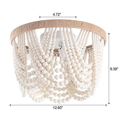 VILUXY Bohemia Wood Beaded Flush Mount Ceiling Light Antique Rustic Mini Chandelier White Finishing for Bedroom,Nursery Room, Girl Room, Hallway, Entryway, Passway, Dining Room, 3-Light - Image 7
