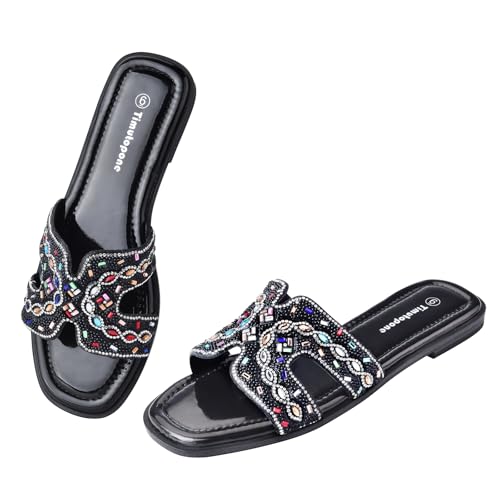 Image of H Flat Sandals for Women Dressy Lightweight Comfortable Slide Sandal Fashion Summer Trendy Casual Slip-On Shoes