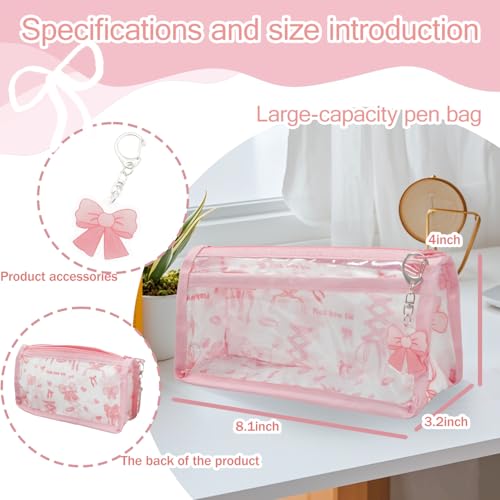 TASOMUTY 1Pcs Bow Pencil Case, Bow Pencil Pouch With Bow Pendant, Gifts Featuring Cute Designs, Cute Makeup Bag For Women(Pink)
