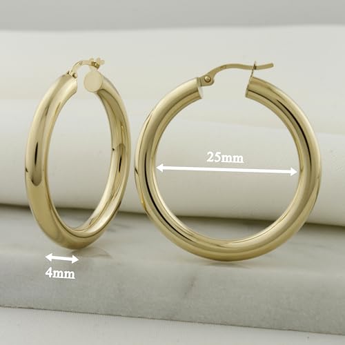 10k Solid Hoop Earrings, Classic Tube Hoops, Chunky Real Gold Hoops2