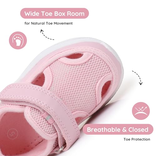 Image of Blikcon Infant & Toddler Boys and Girls Closed-Toe Sandals - Breathable Mesh First Walker Shoes with Adjustable Strap, Lightweight Non-Slip Summer Shoes for 6-24 Months