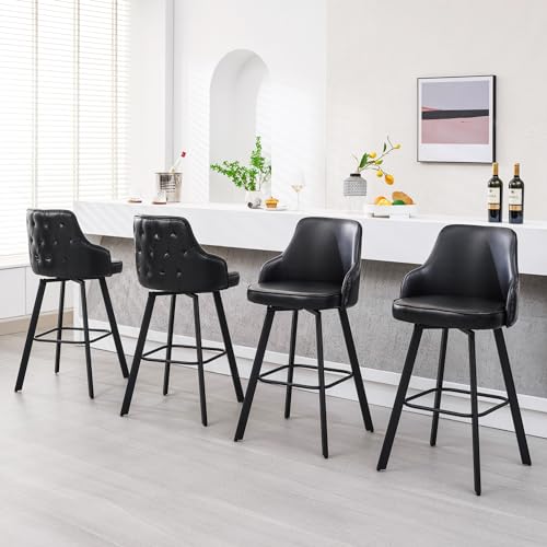 FIRAVOE Bar Stools Set of 4, 30' Swivel Bar Height Bar Stools with High Back, Faux Leather Kitchen...