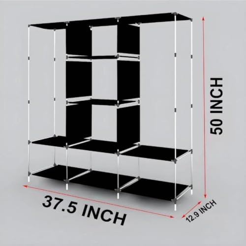 Image of Collapsible Wardrobe Closet for Clothes Storage, 8 Shelf Portable Fabric Almirah, Foldable Clothes Organizer with Plastic Frame, Space Saving Cupboard for Bedroom (Blue)