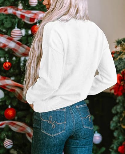 Image of SELINK Women's Holiday Sweater Crew Neck Print Casual Long Sleeve Pullover | cute tops, knit graphic sweaters, sequin letters, festive outfits, comfort fit for party daily wear