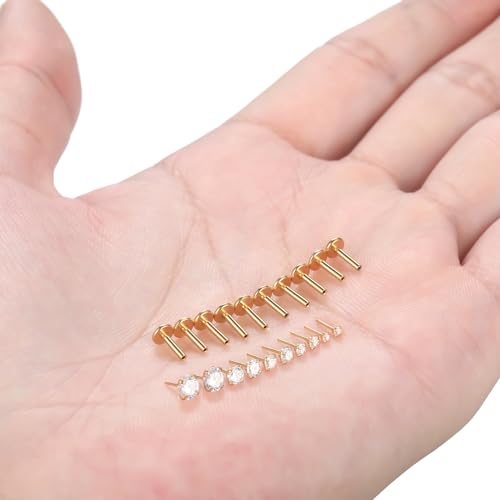 Image of Oveta Threadless 16G Lip Rings for Women Flat Back Tragus Cartilage Earrings Piercing Jewelry Gold 1 /4 inch Short Bar Stainless Steel