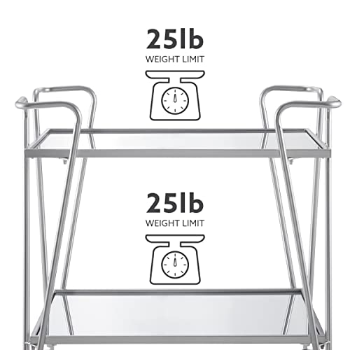 Linon Gina Silver Mid Century Bar Cart With Mirrored Shelves #TOP2